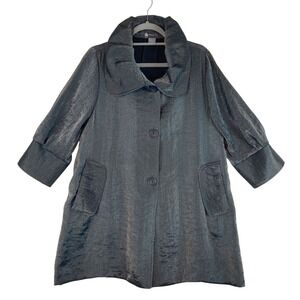 Damee Inc Womens Large Black Shimmer Lagenlook Swing Coat 3/4 Sleeve Jacket